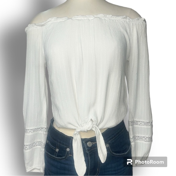 Hollister Off-the-Shoulder Tie Front Blouse - Picture 1 of 5